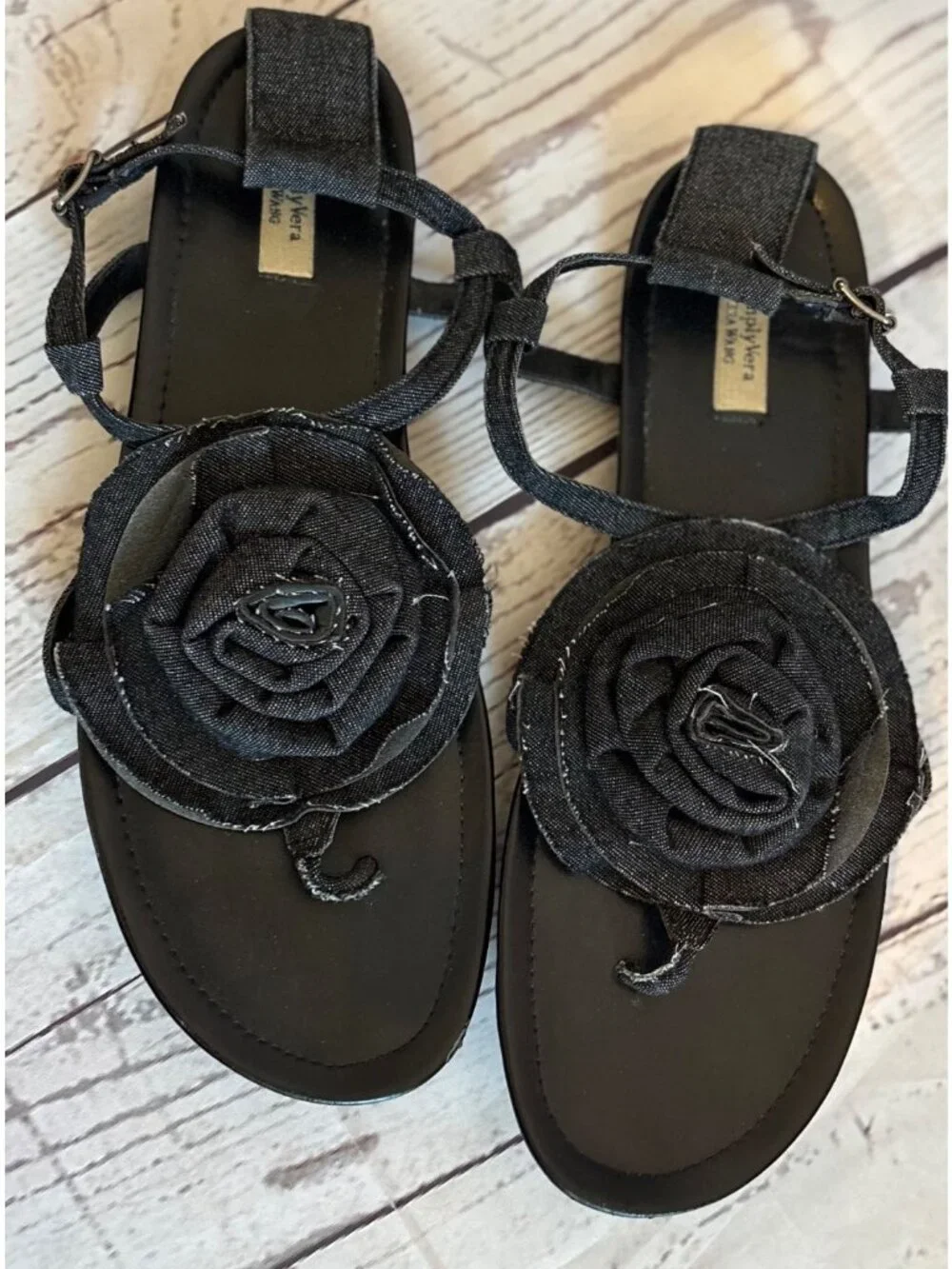 Simply Vera Vera Wang Black Denim Flat Sandals Size 10